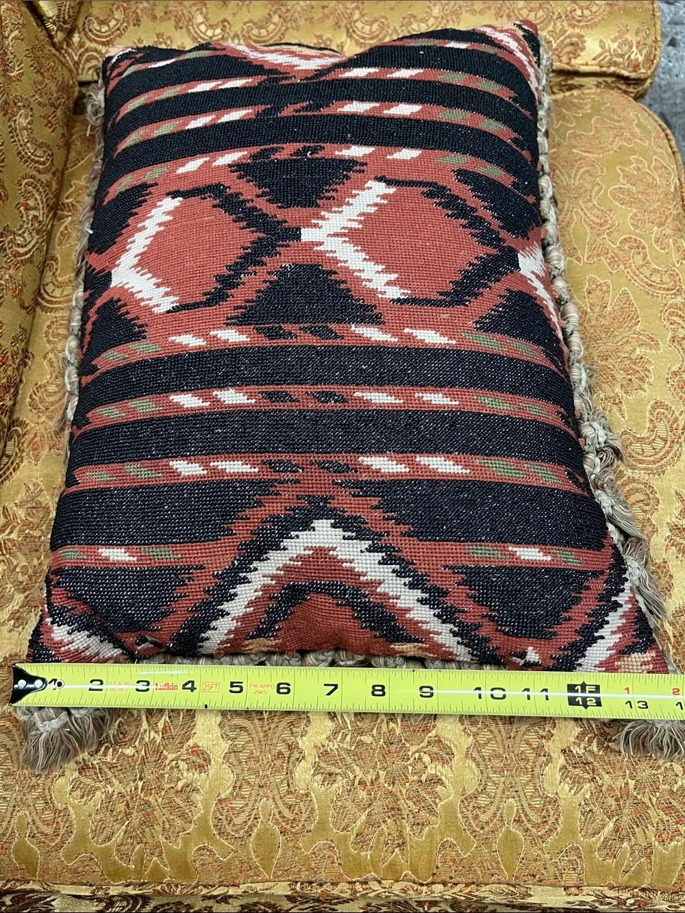 Handwoven Geometric Accent Pillow - Tan & Black
